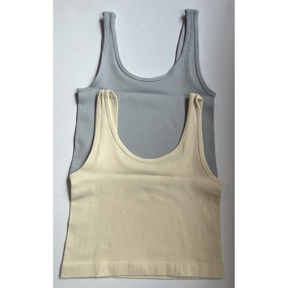 OQQ Grey Gray Ribbed Cream Crop Tank Tops Lot of 2 Size Small New with Tags